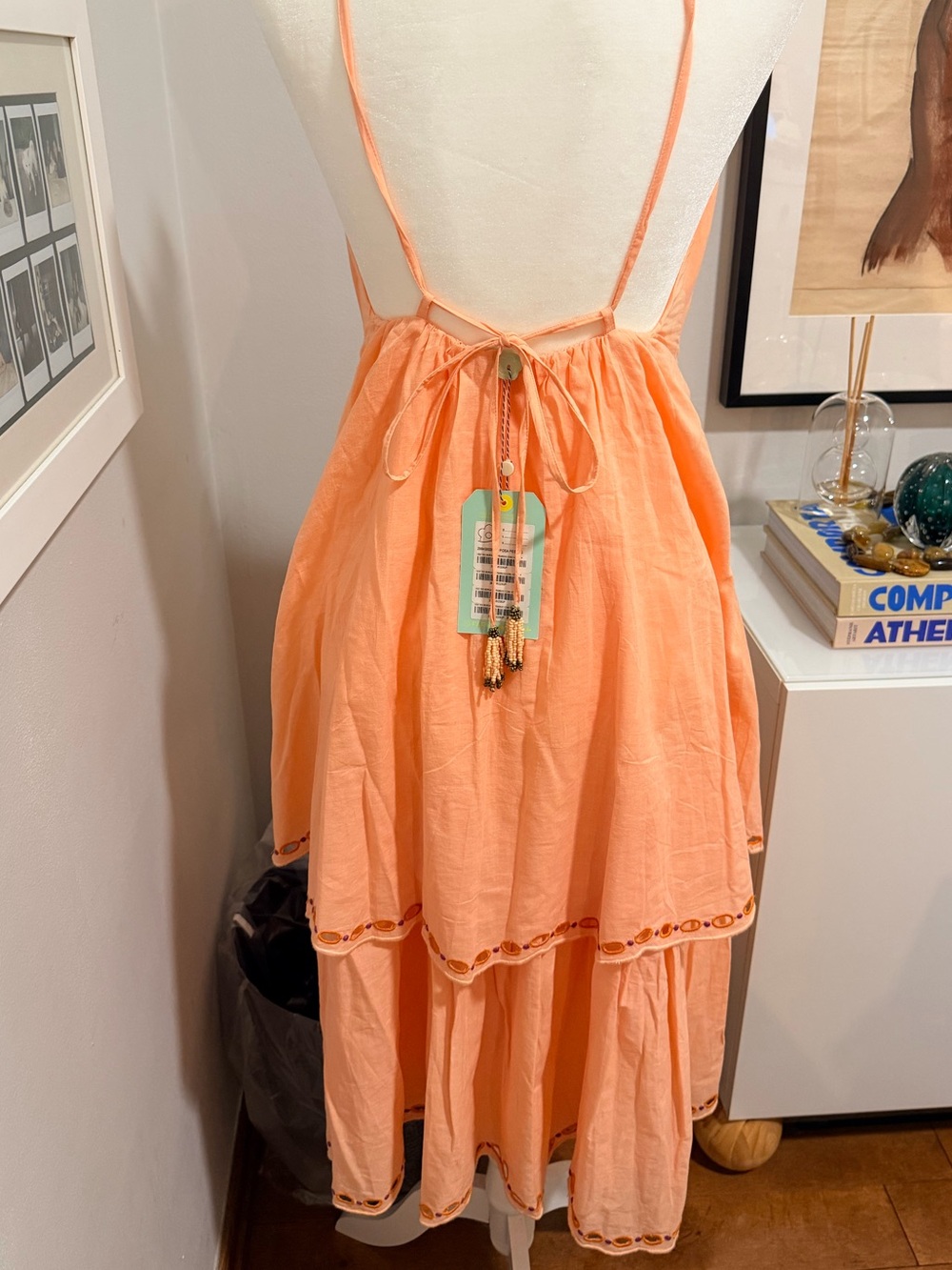 FARM Rio Peach Embroidered Tiered Midi Dress - Picture 9 of 11